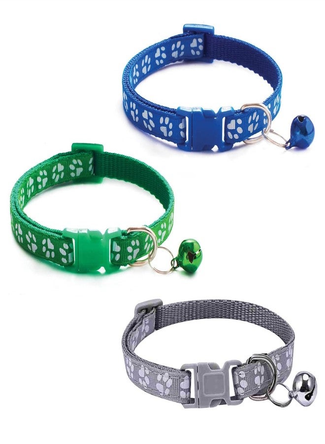 Litvibes Cat Collars Set of 3 with Bell,Kitten & Small Dogs Soft Adjustable Collar Safe,Solid & Protection Breakaway for Cats & Puppies,Cute Kitty Neckband with Paw Print-(Grey,Dark Blue,Dark Green) - Image 1